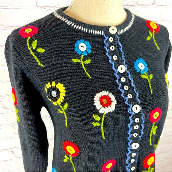 Susan Bristol vintage embroidered knitted floral long sleeve cardigan size PP - Picture 2 of 10